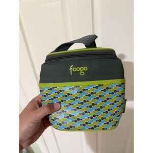 FOOGO Insulated Lunch Bag Kids Reusable Lunchbox Tote Green Blue Pattern